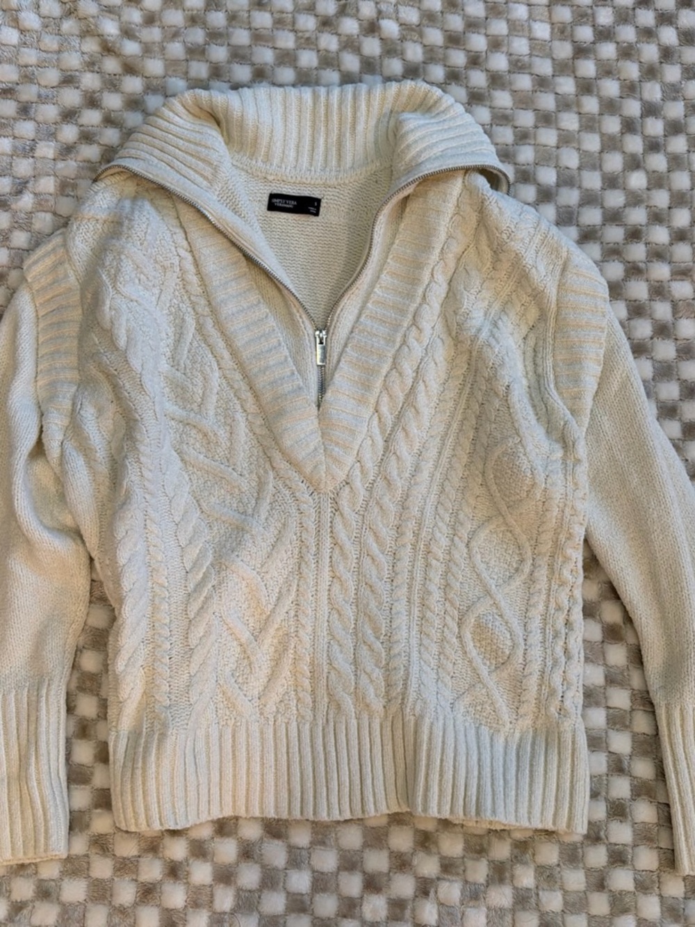 Cable Knit Half-Zip Sweater - Cream - J